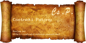 Csetneki Patony névjegykártya